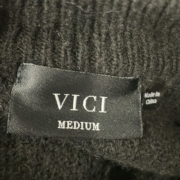 Vici Open Back Tie Waist Balloon Sleeve Black Sweater - Picture 8 of 9